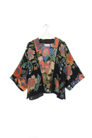 One Hundred Stars Woven Flower Black Crepe Kimono